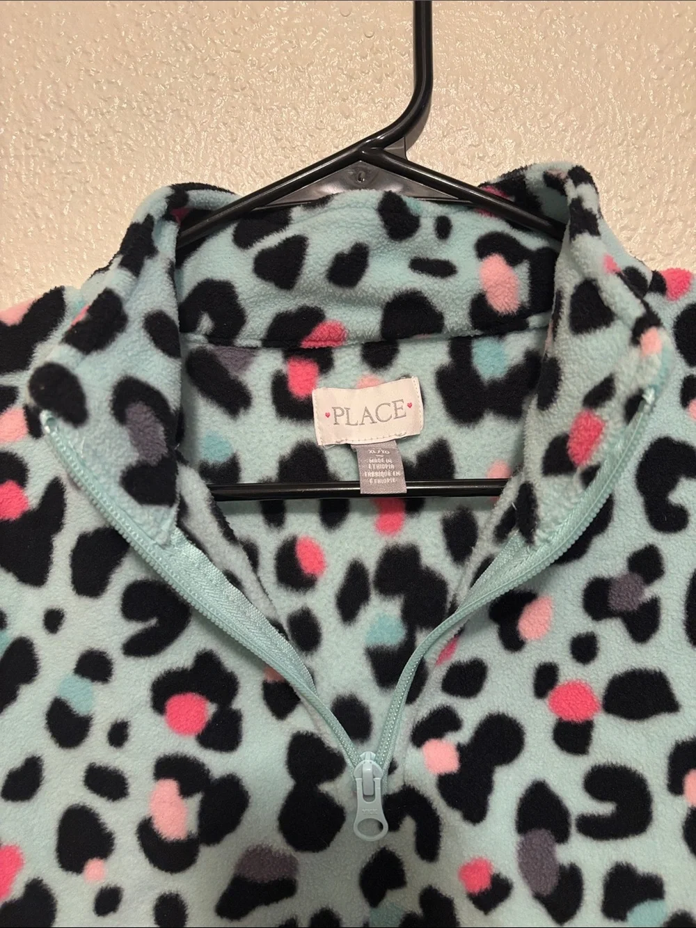 The Children's Place Mint Leopard Print Fleece Half-Zip Jacket with Pink Accents